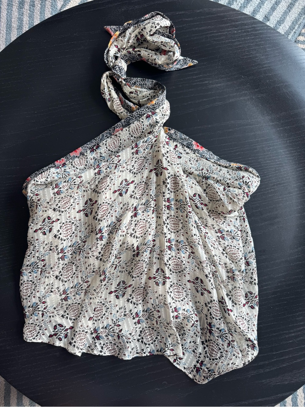 Isabel Marant Cream Floral Neck Scarf with Burgundy and Blue Accents